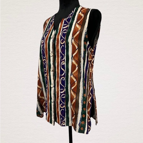 Ann Hill Petites Vintage Stripe Cottagecore Sleeveless Button
Front Blouse S - Picture 6 of 8